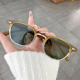 SO&EI Retro clássico semi-metal oval feminino óculos de sol moda punk masculino rebites tons uv400 óculos de sol