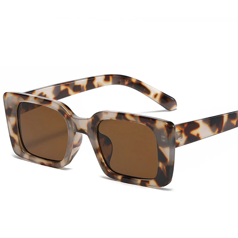 SO&EI Ins Moda Popular Pequeno Retângulo Óculos de Sol Mulheres Retro Leopardo Tons UV400 Homens Tendências Óculos de Sol Quadrados