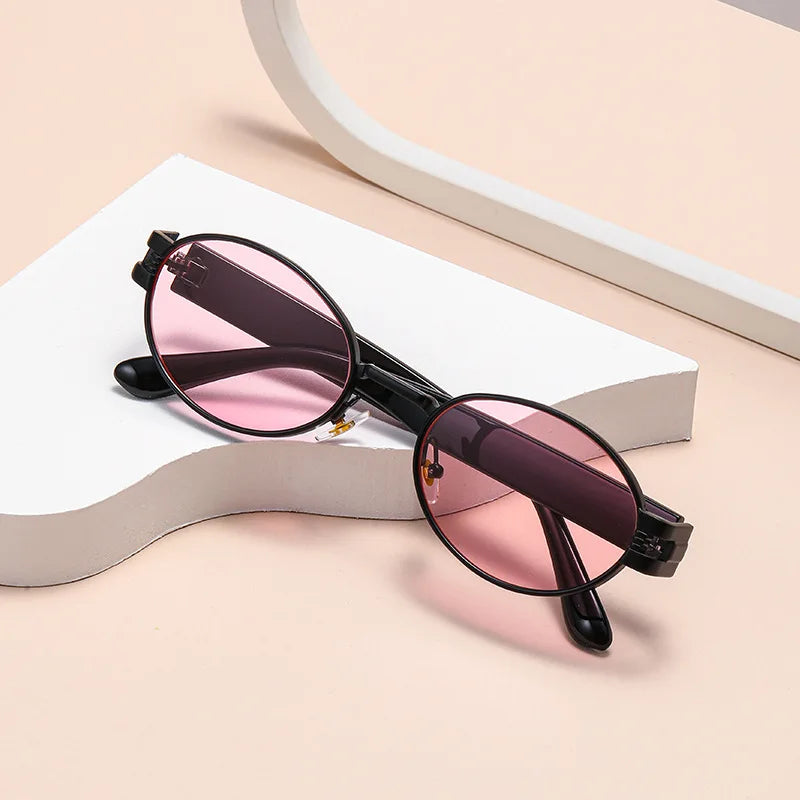 SO & EI Ins Square Candy Color Óculos De Sol para Homens e Mulheres, Óculos De Sol Retro Punk Oval Metal, UV400 Shades, Tendência na Moda