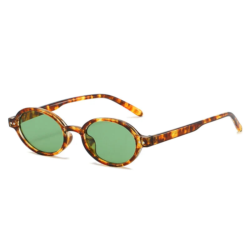SO&EI Retro Pequeno Oval Óculos de Sol Mulheres Moda Rebites Leopardo Homens Punk Shades UV400 Óculos de Sol