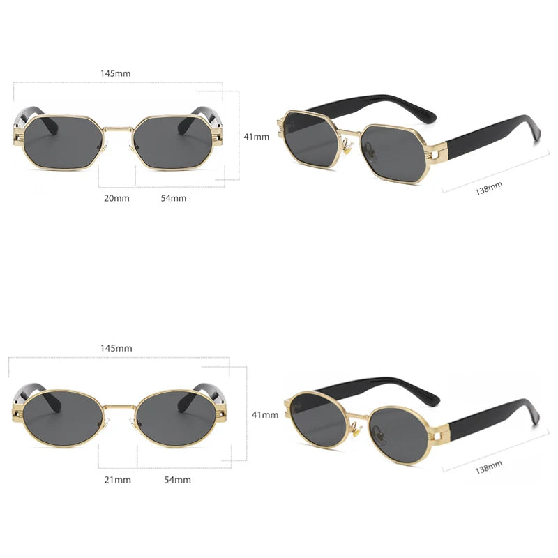 SO & EI Ins Square Candy Color Óculos De Sol para Homens e Mulheres, Óculos De Sol Retro Punk Oval Metal, UV400 Shades, Tendência na Moda