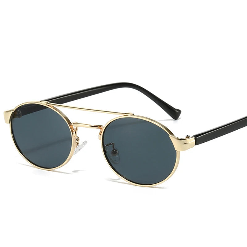 SO & EI Retro Metal Double Bridges Oval Óculos de sol para homens e mulheres, Gradiente Shades, Punk Round Sun Glasses, UV400