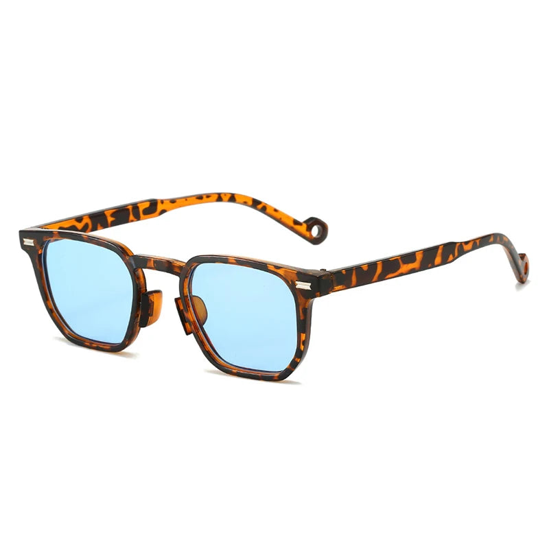 SO&EI Polígono Quadrado Mulheres Retro Rebites Chá Gradiente Óculos de Sol Tons UV400 Homens Punk Leopardo Azul Óculos de Sol