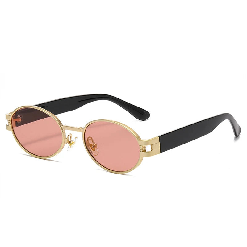 SO & EI Ins Square Candy Color Óculos De Sol para Homens e Mulheres, Óculos De Sol Retro Punk Oval Metal, UV400 Shades, Tendência na Moda