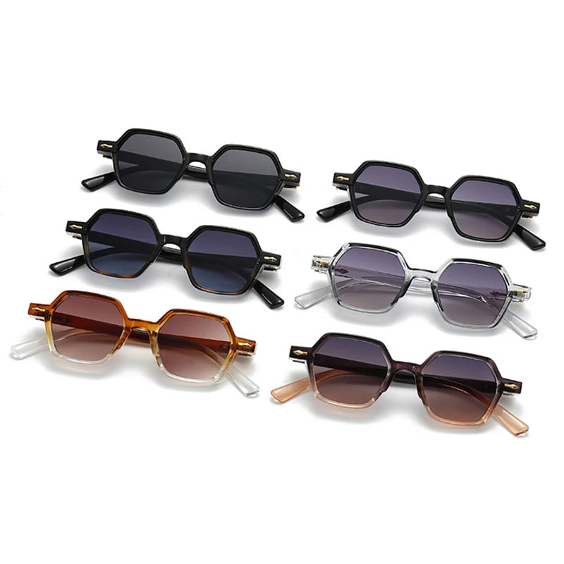 SO & EI-Small Polygon Square Sunglasses para Mulheres, Gradiente Shades, UV400, Homens Tendência, Rebites Decoração, Óculos De Sol, Moda Popular, Ins