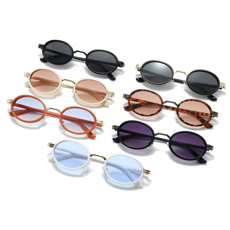 So & ei novo pequeno oval punk masculino óculos de sol vintage semi-metal feminino gradiente tons uv400 chá azul óculos de sol