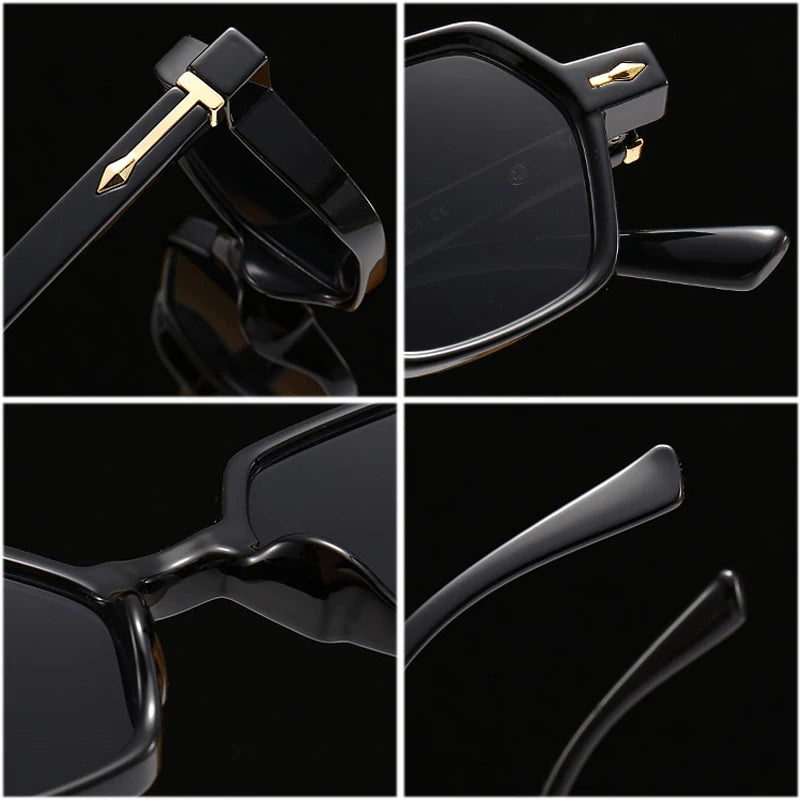 SO & EI-Small Polygon Square Sunglasses para Mulheres, Gradiente Shades, UV400, Homens Tendência, Rebites Decoração, Óculos De Sol, Moda Popular, Ins