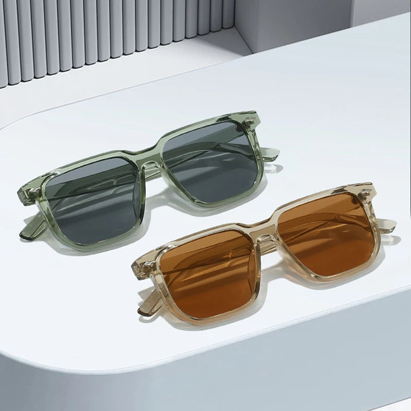 SO&EI Moda Masculina Óculos de Sol Quadrados Retro Rebites Verde Cinza Tons UV400 Mulheres Óculos de Sol de Luxo