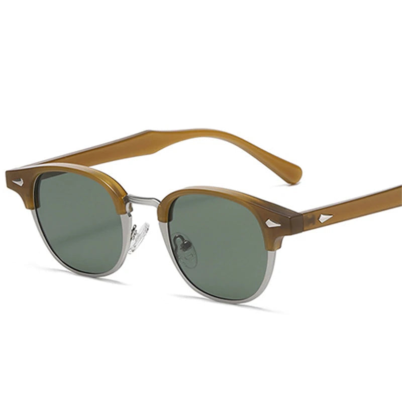 SO&EI Retro clássico semi-metal oval feminino óculos de sol moda punk masculino rebites tons uv400 óculos de sol