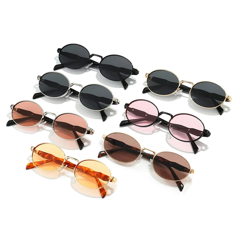 SO&EI Retro Metal Oval Óculos de Sol Mulheres Moda Doce Cor Tons UV400 Homens Punk Óculos de Sol