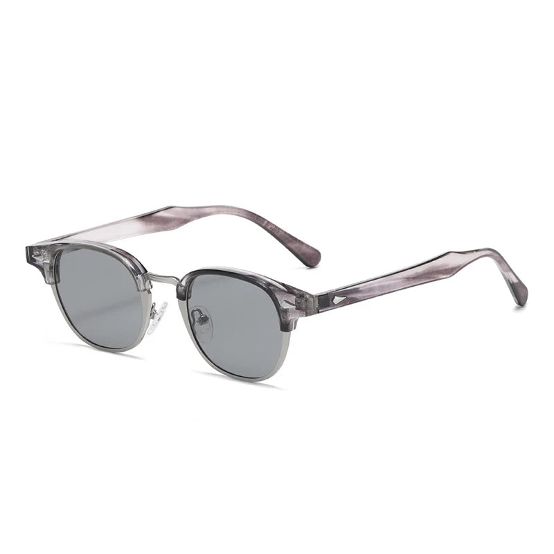 SO&EI Retro clássico semi-metal oval feminino óculos de sol moda punk masculino rebites tons uv400 óculos de sol
