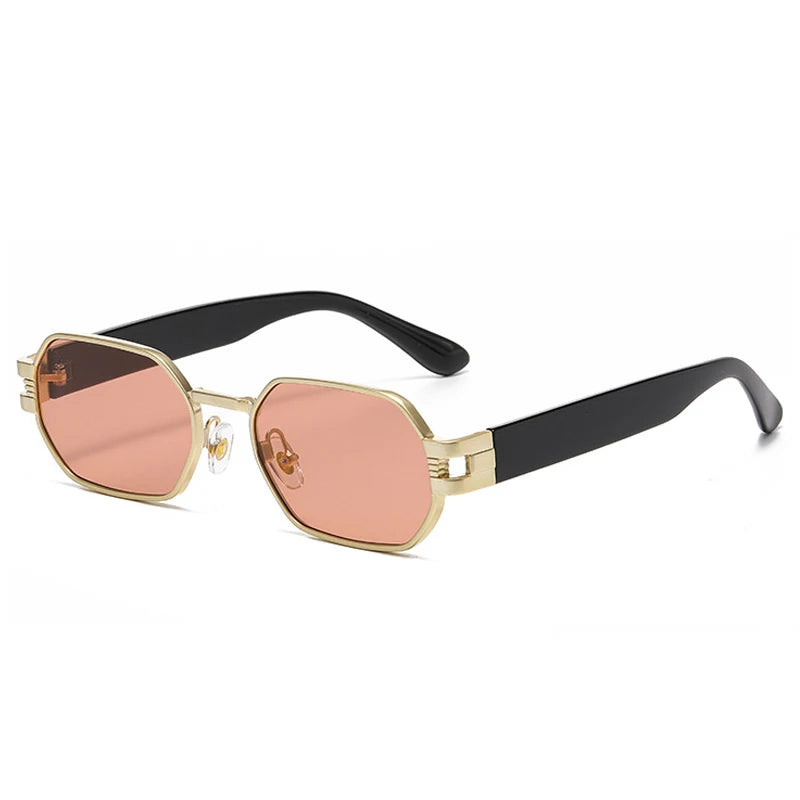 SO & EI Ins Square Candy Color Óculos De Sol para Homens e Mulheres, Óculos De Sol Retro Punk Oval Metal, UV400 Shades, Tendência na Moda