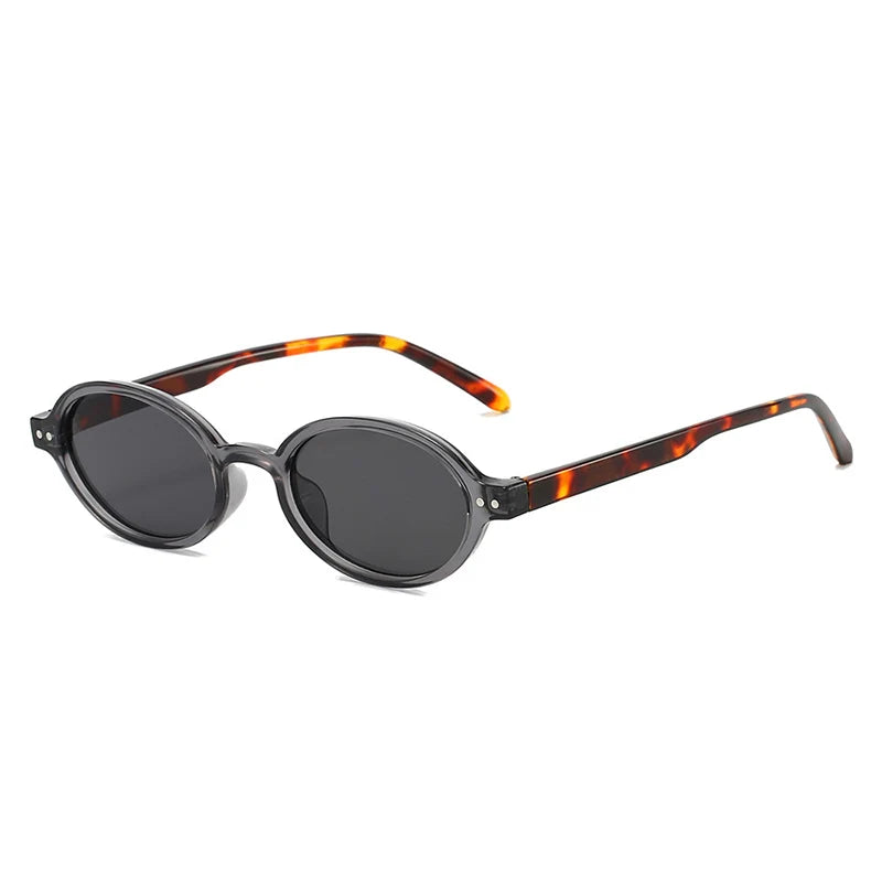 SO&EI Retro Pequeno Oval Óculos de Sol Mulheres Moda Rebites Leopardo Homens Punk Shades UV400 Óculos de Sol