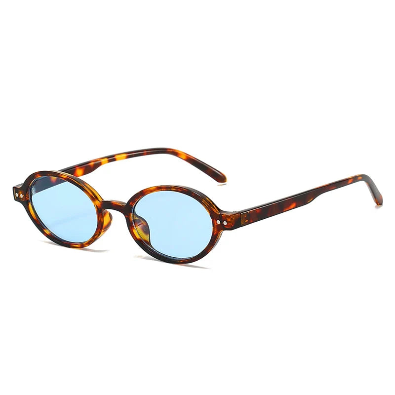 SO&EI Retro Pequeno Oval Óculos de Sol Mulheres Moda Rebites Leopardo Homens Punk Shades UV400 Óculos de Sol