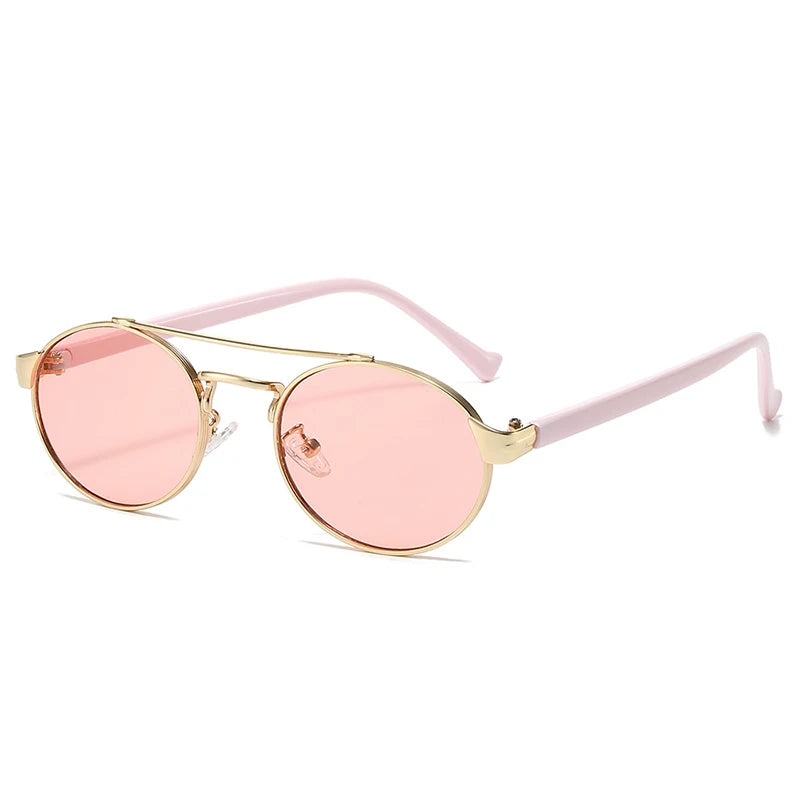SO & EI Retro Metal Double Bridges Oval Óculos de sol para homens e mulheres, Gradiente Shades, Punk Round Sun Glasses, UV400