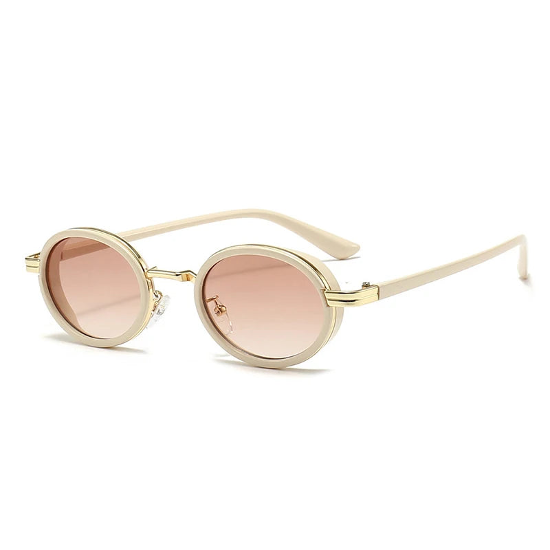 So & ei novo pequeno oval punk masculino óculos de sol vintage semi-metal feminino gradiente tons uv400 chá azul óculos de sol