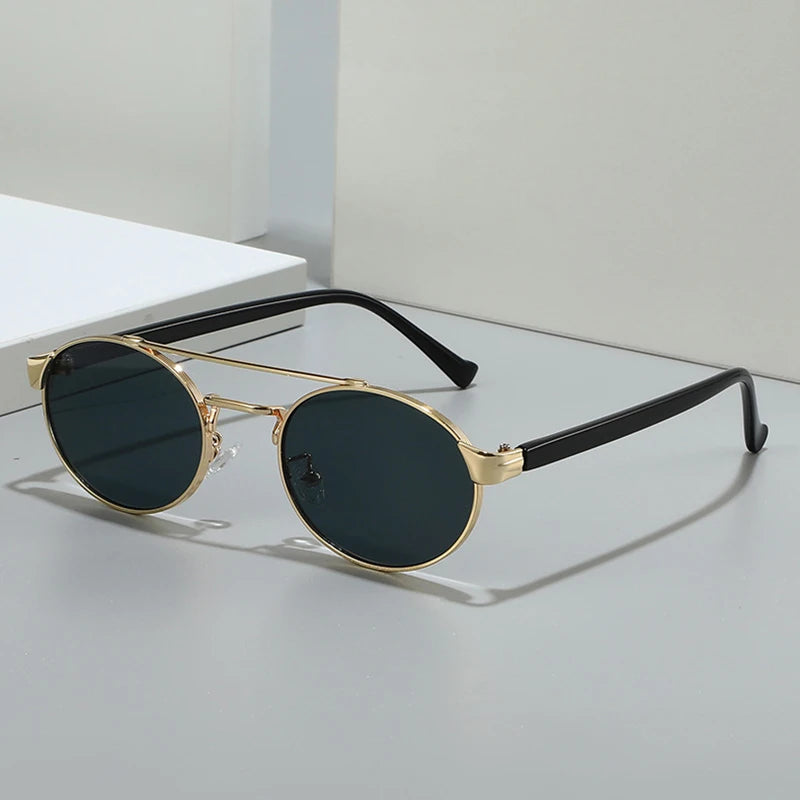 SO & EI Retro Metal Double Bridges Oval Óculos de sol para homens e mulheres, Gradiente Shades, Punk Round Sun Glasses, UV400