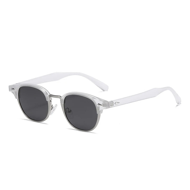 SO&EI Retro clássico semi-metal oval feminino óculos de sol moda punk masculino rebites tons uv400 óculos de sol