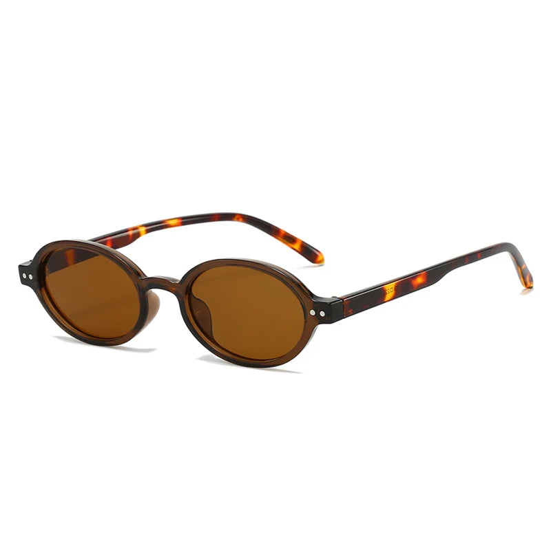 SO&EI Retro Pequeno Oval Óculos de Sol Mulheres Moda Rebites Leopardo Homens Punk Shades UV400 Óculos de Sol