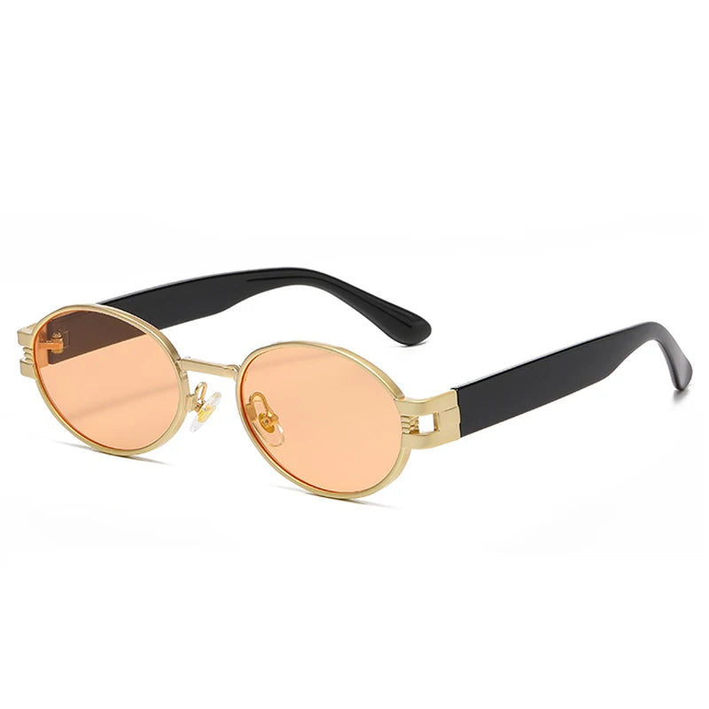 SO & EI Ins Square Candy Color Óculos De Sol para Homens e Mulheres, Óculos De Sol Retro Punk Oval Metal, UV400 Shades, Tendência na Moda