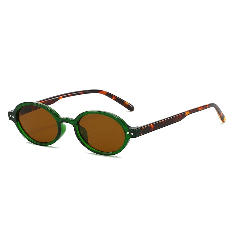 SO&EI Retro Pequeno Oval Óculos de Sol Mulheres Moda Rebites Leopardo Homens Punk Shades UV400 Óculos de Sol