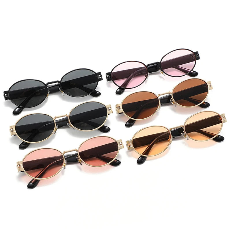 SO & EI Ins Square Candy Color Óculos De Sol para Homens e Mulheres, Óculos De Sol Retro Punk Oval Metal, UV400 Shades, Tendência na Moda