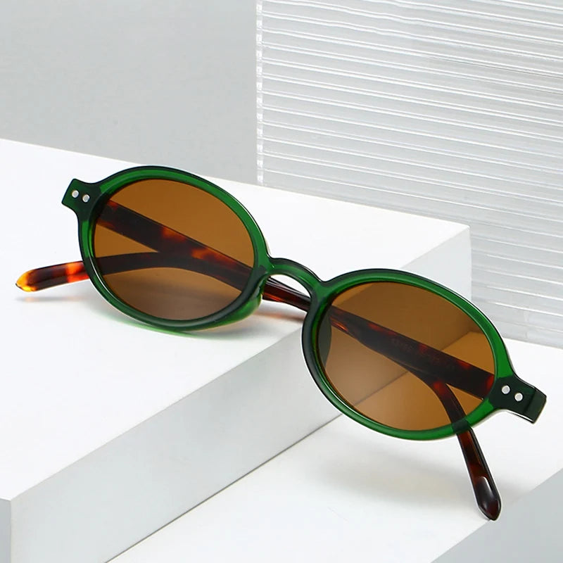 SO&EI Retro Pequeno Oval Óculos de Sol Mulheres Moda Rebites Leopardo Homens Punk Shades UV400 Óculos de Sol