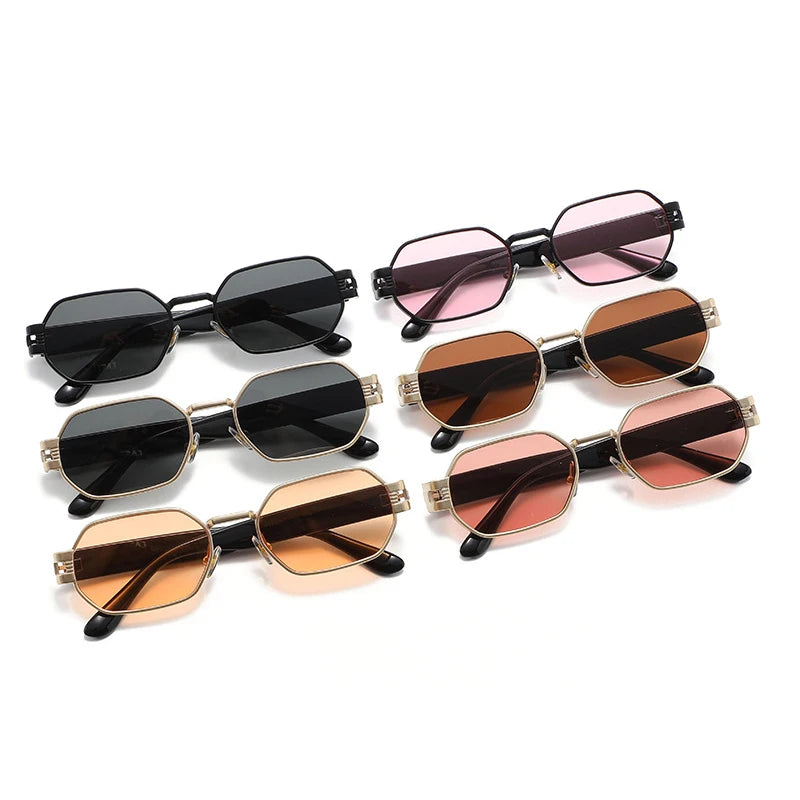SO & EI Ins Square Candy Color Óculos De Sol para Homens e Mulheres, Óculos De Sol Retro Punk Oval Metal, UV400 Shades, Tendência na Moda