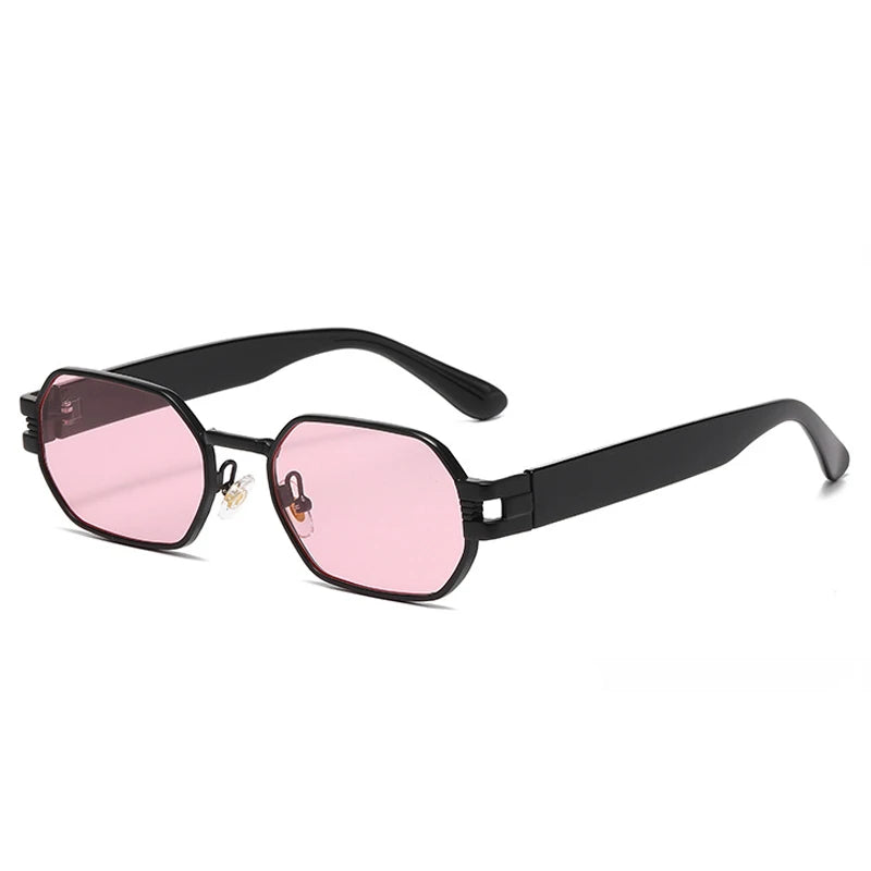 SO & EI Ins Square Candy Color Óculos De Sol para Homens e Mulheres, Óculos De Sol Retro Punk Oval Metal, UV400 Shades, Tendência na Moda