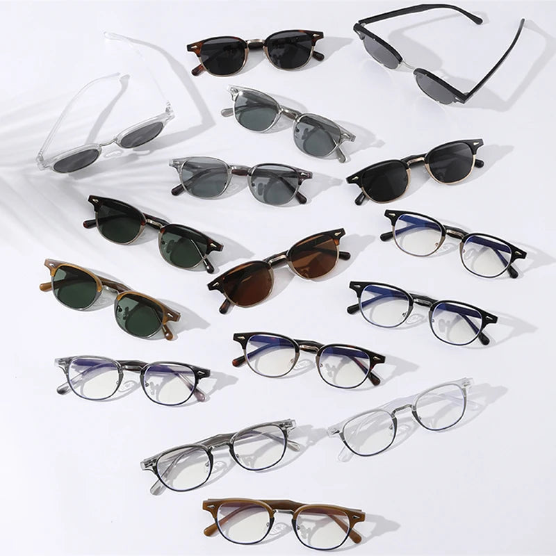 SO&EI Retro clássico semi-metal oval feminino óculos de sol moda punk masculino rebites tons uv400 óculos de sol