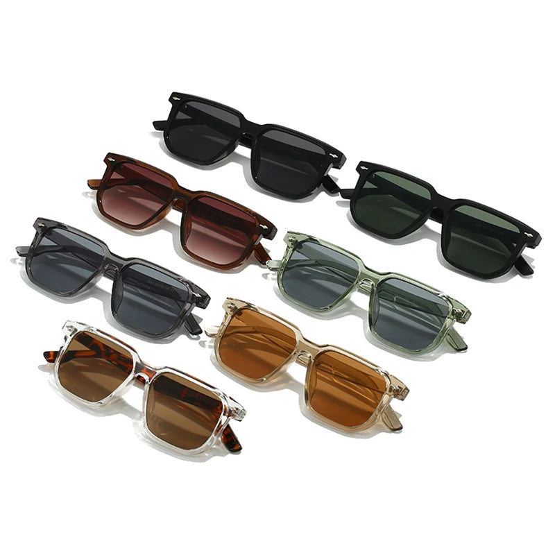 SO&EI Moda Masculina Óculos de Sol Quadrados Retro Rebites Verde Cinza Tons UV400 Mulheres Óculos de Sol de Luxo