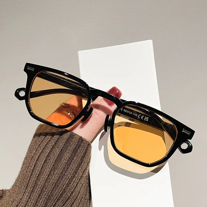 SO&EI Polígono Quadrado Mulheres Retro Rebites Chá Gradiente Óculos de Sol Tons UV400 Homens Punk Leopardo Azul Óculos de Sol