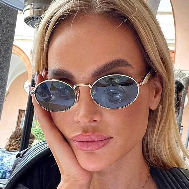 SO&EI Retro Metal Oval Óculos de Sol Mulheres Moda Doce Cor Tons UV400 Homens Punk Óculos de Sol