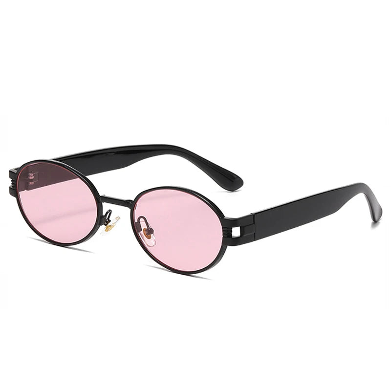 SO & EI Ins Square Candy Color Óculos De Sol para Homens e Mulheres, Óculos De Sol Retro Punk Oval Metal, UV400 Shades, Tendência na Moda