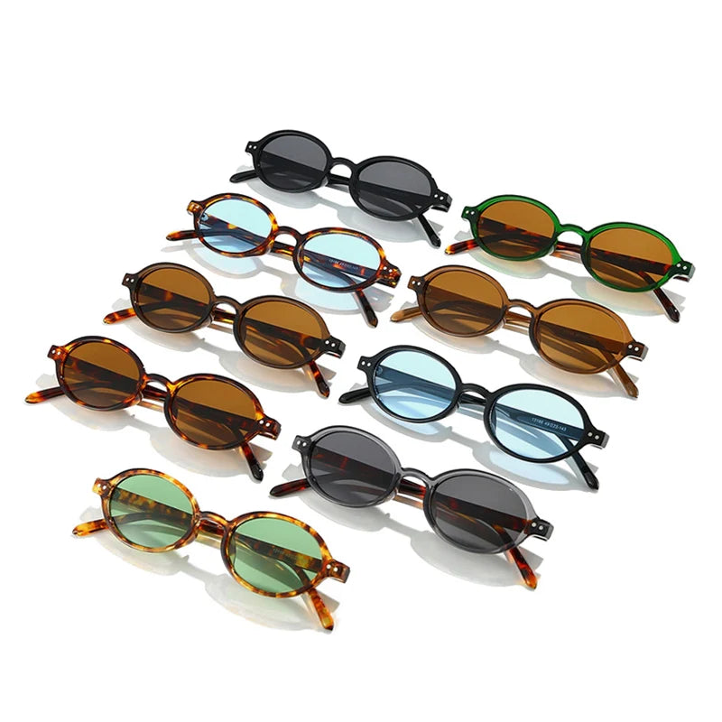 SO&EI Retro Pequeno Oval Óculos de Sol Mulheres Moda Rebites Leopardo Homens Punk Shades UV400 Óculos de Sol